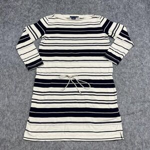 Ralph Lauren Dress Womens Small Navy White Striped Cotton Long Sleeve Drawstring